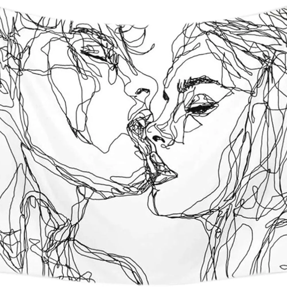 Abstract Couple Line Art Tapestry Small Wall Hanging Bedroom Aesthetic Romance